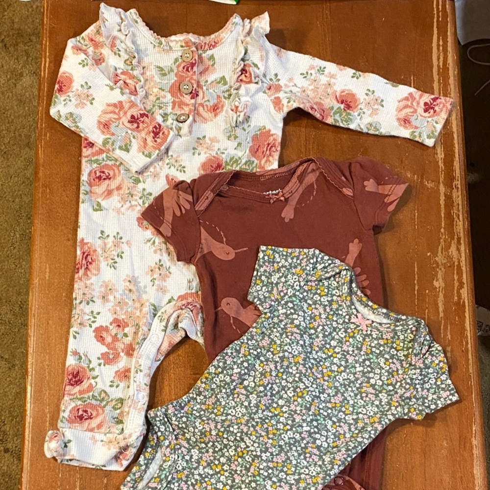 Floral Baby Onesies Trio NB to 6 Month Infant Girl Romper Outfit Adorable